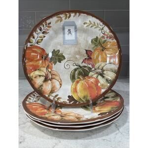 Set 4 Rachel Ashwell Harvest Fall Pumpkins Thanksgiving Melamine Dinner Plates